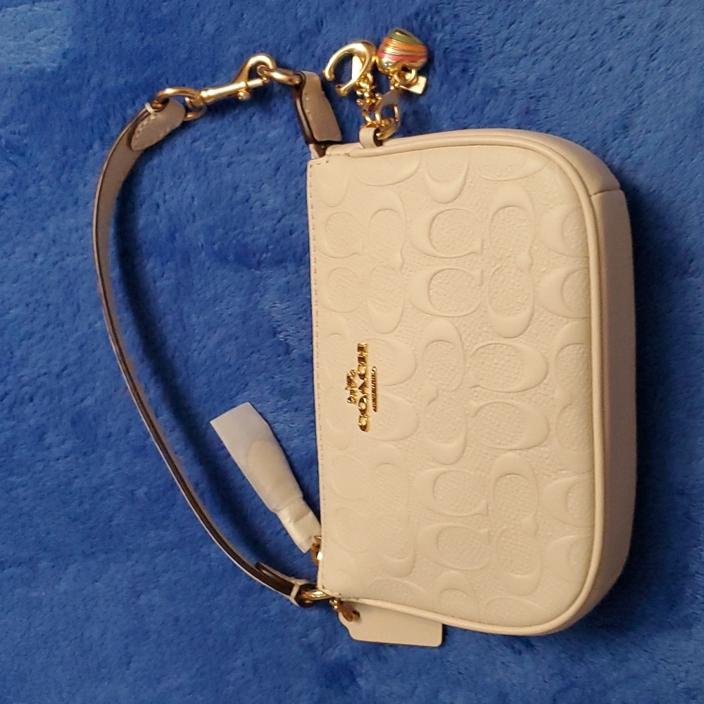 Coach White Wristlet with Gold Accents